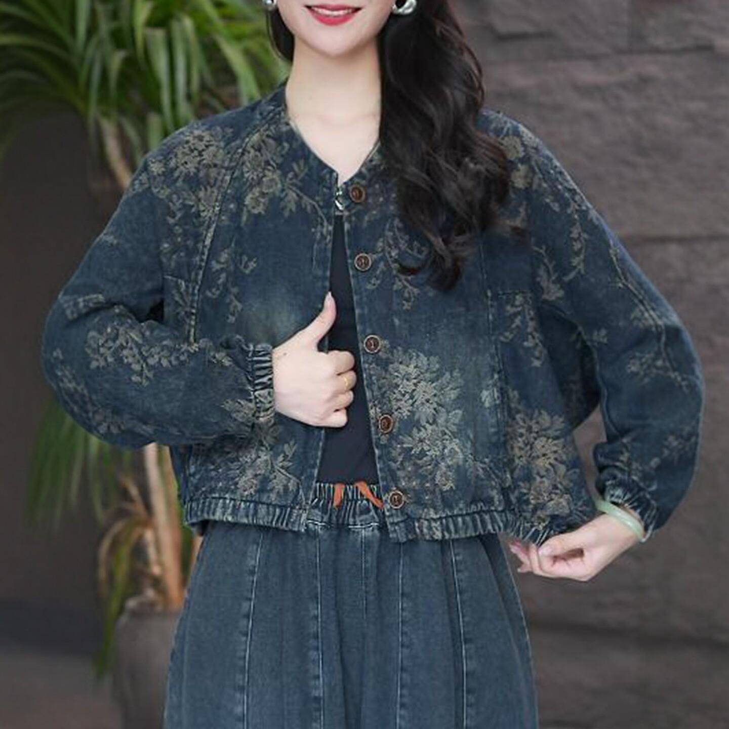 好货单排扣短款牛仔长袖外套秋季新款M时尚百搭妈妈装气质潮流显