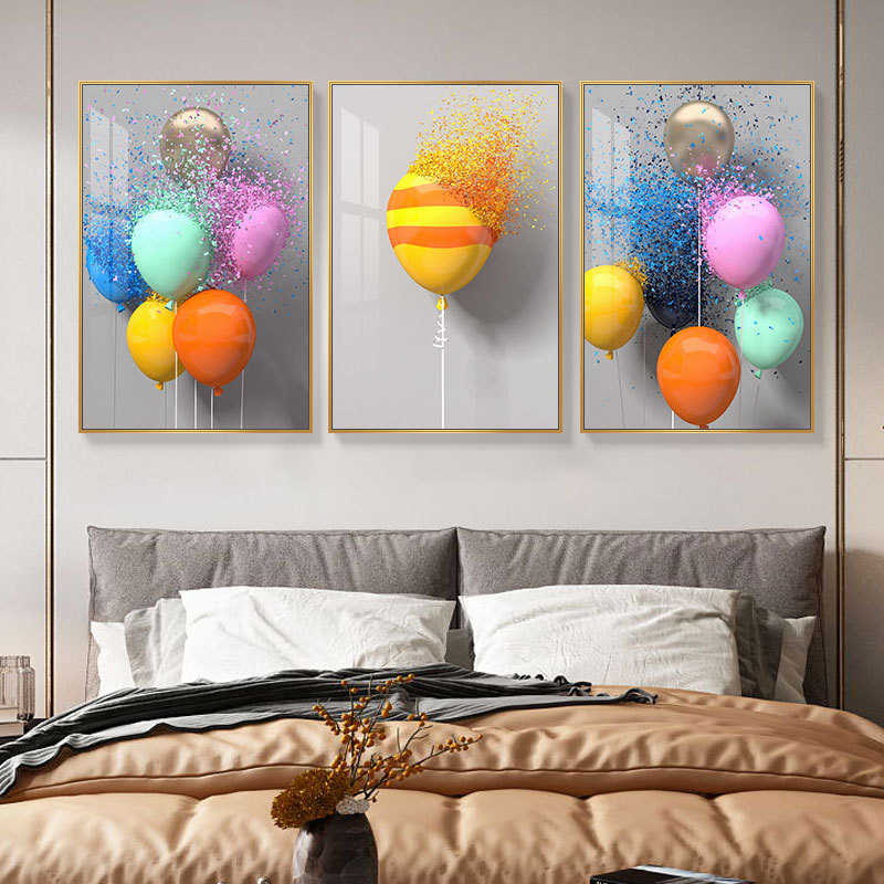 迷热幻彩北欧床头装饰画创意气球温馨房间壁画卧室抽象色彩玄关画