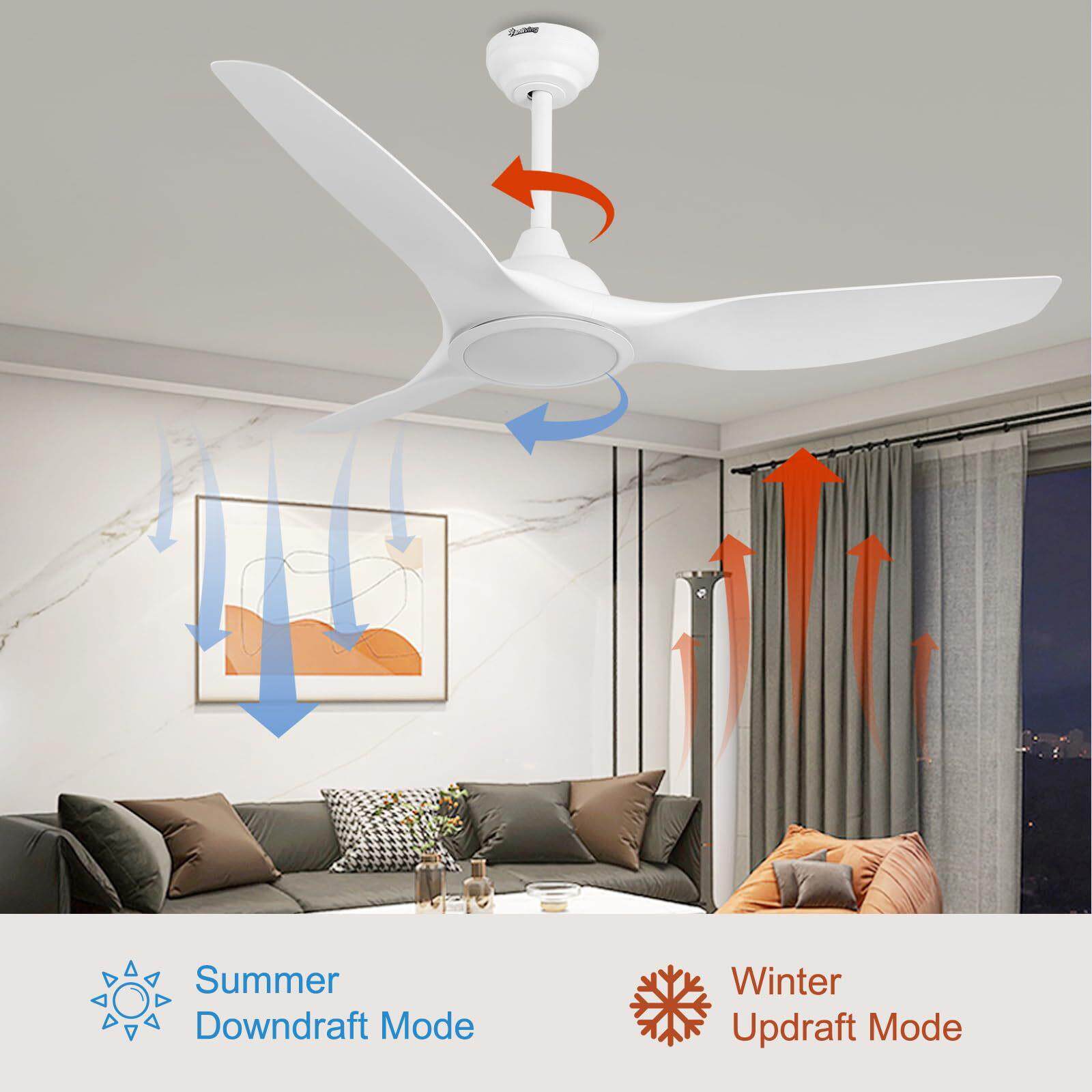 52寸白色ABS吊扇带灯跨境新款大风力客厅吊扇ceiling fan