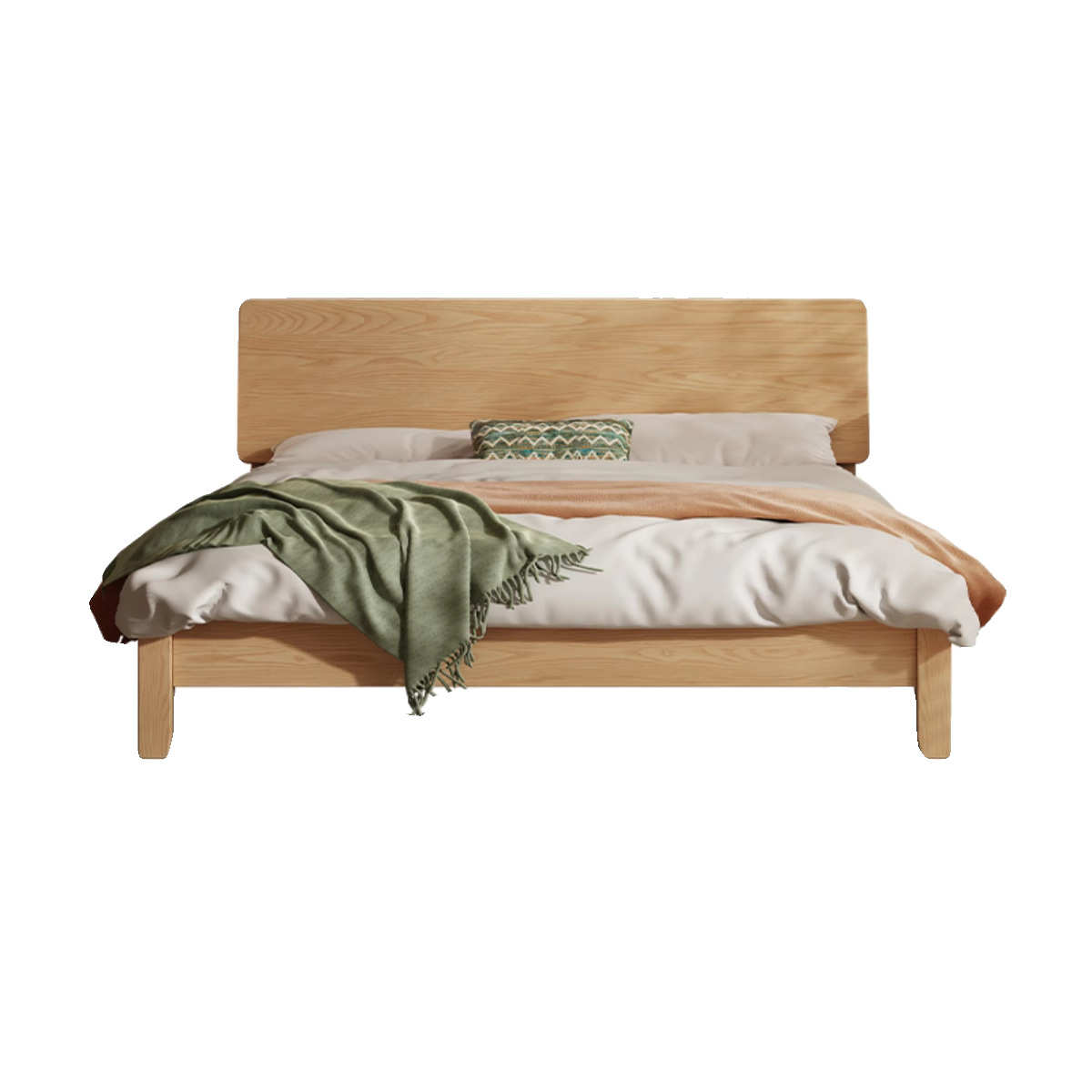 北欧白蜡木实木床1.8米主卧双人床现代简约1.5米出租房用原木风床