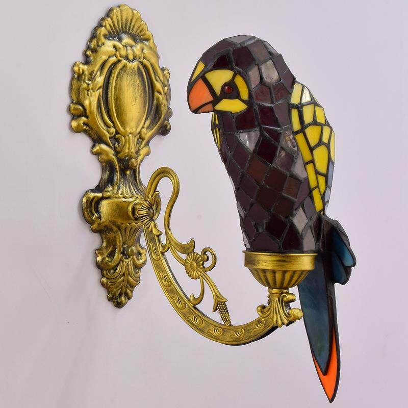 蒂凡尼彩色玻璃复古镜前灯田园床头壁灯过道红色鹦鹉琉璃壁灯