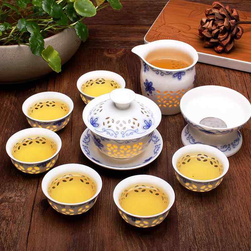 新款杰艺 青花瓷玲珑茶具套组陶瓷整功夫茶蜂具窝镂空茶套壶茶杯