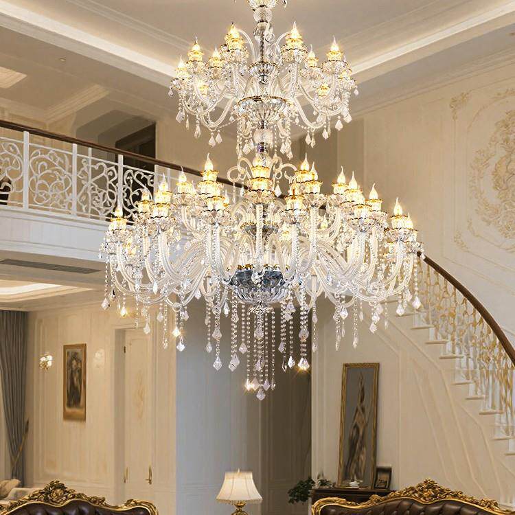 复式楼客厅水晶大吊灯欧式法式奢华大气别墅酒店婚庆挑空楼梯吊灯