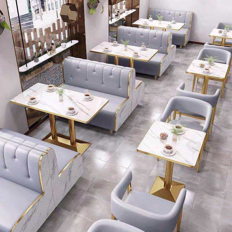 网红奶茶店西餐厅桌椅甜品店餐饮店卡座沙发桌椅靠墙简约清新组合