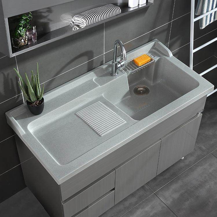 锈不钢洗衣室WJR柜洗衣池带搓衣板阳地台柜落双盆浴柜组合洗衣台