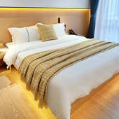 ins风北欧沙发针织毯民宿样板房间黄色装 饰床搭毯床尾毯搭巾床旗