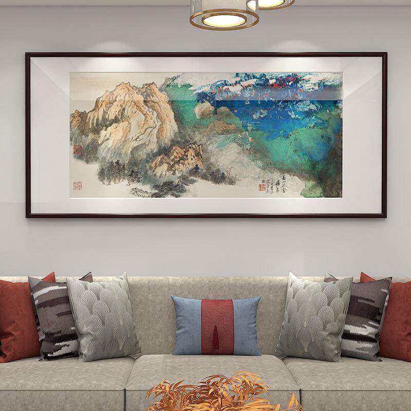 张大千泼墨山水装饰画春山暮雪抽象写意国画客厅办公室沙发背景画
