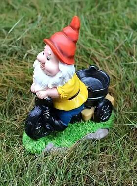 跨境新品骑自行车的小矮人庭院雕像花园侏儒老人装饰雕塑书桌酒柜