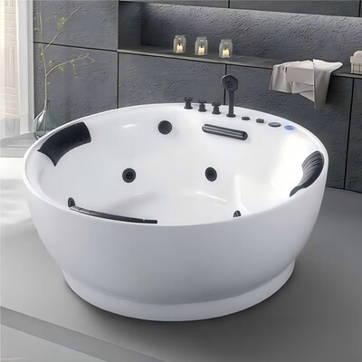 1.5米圆形按摩冲浪恒温加热智能浴缸亚克力3人SPA泡池浴盆Jacuzzi