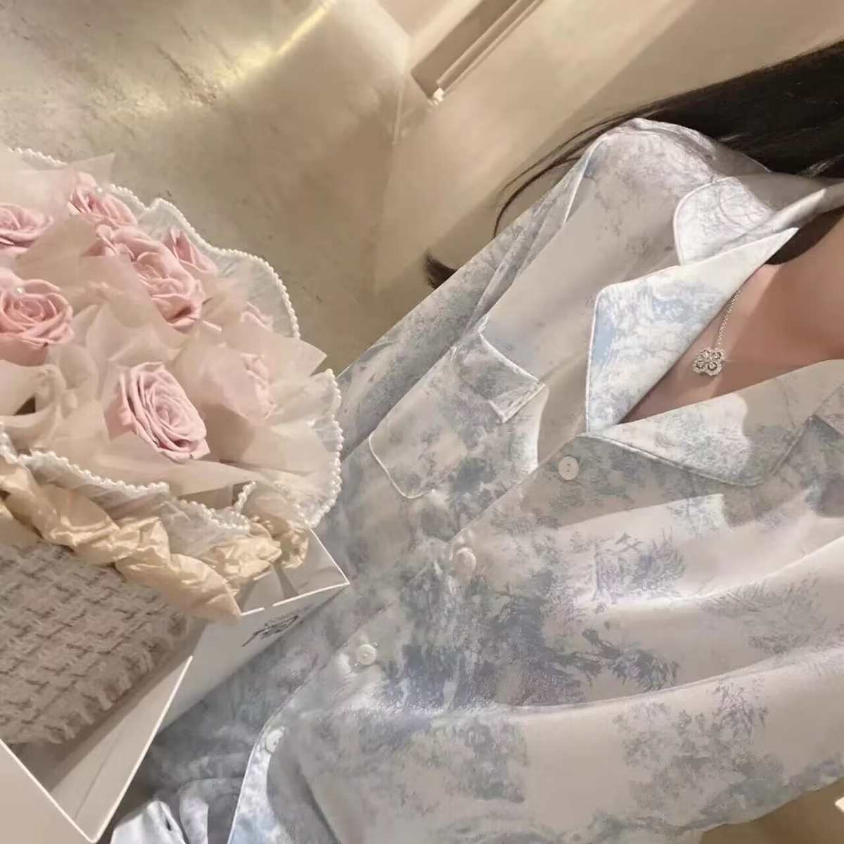 睡衣女春秋季薄款冰丝高级感女士长袖休闲透气开衫家居服套装批发