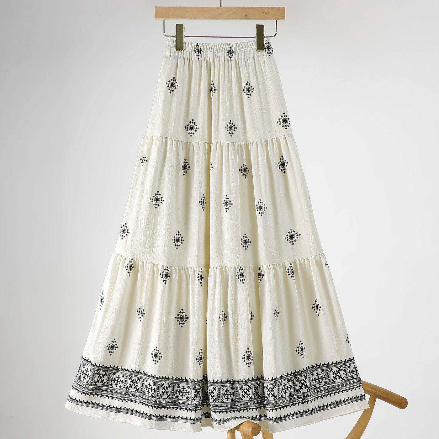 高档轻奢覆古高腰碎花刺绣半身裙女士轻薄高腰A字大摆民族风长裙