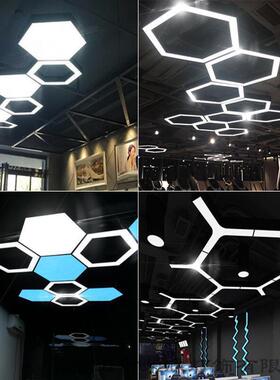 现代简约led办公室吊灯 六边形创意个性健身房网咖商场圆环形灯具