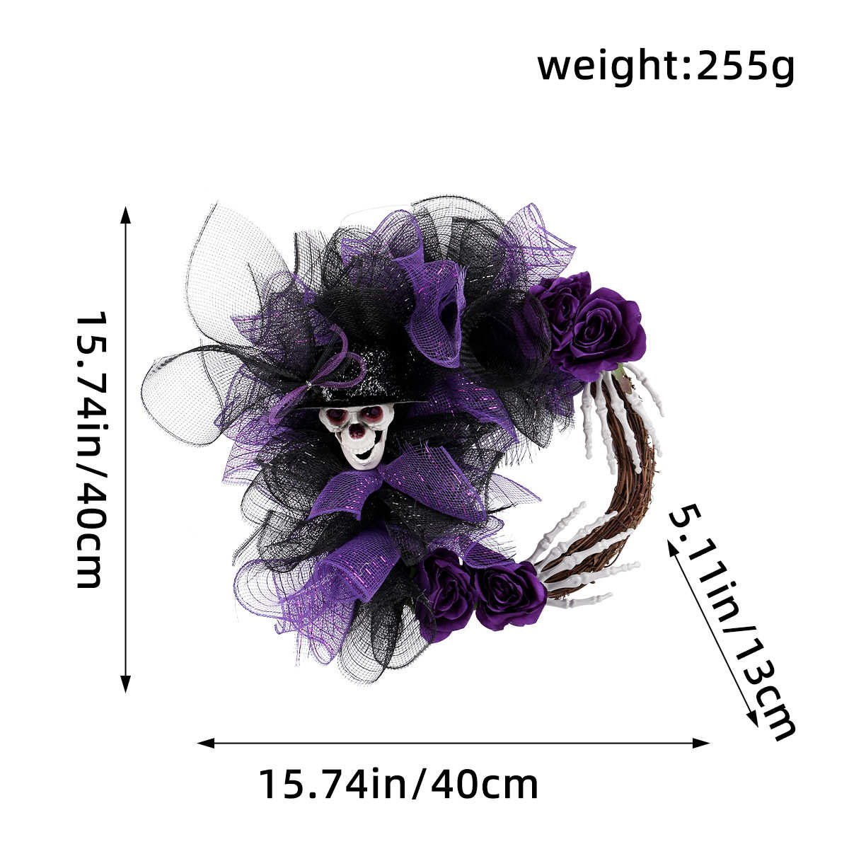 万圣节新品圈挂礼帽藤花环装饰品门鬼节派对枯枝骷髅头仿真