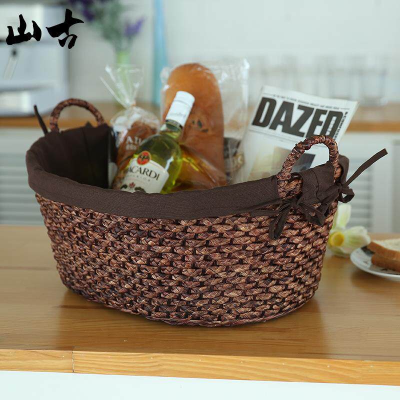 田园藤编收纳篮桌面置物篮子厨房收纳筐覆古储物篮玩具零食杂物筐