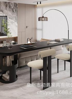 写诗黑色实木双人书桌极简居家办公电脑桌客厅大横厅沙发后长条桌