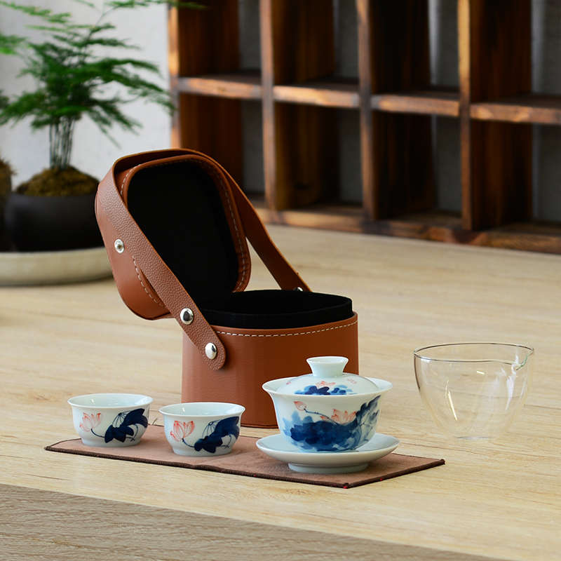 龙年手绘盖碗旅行套装旅游便携式茶具功夫茶具户外露营茶具套装