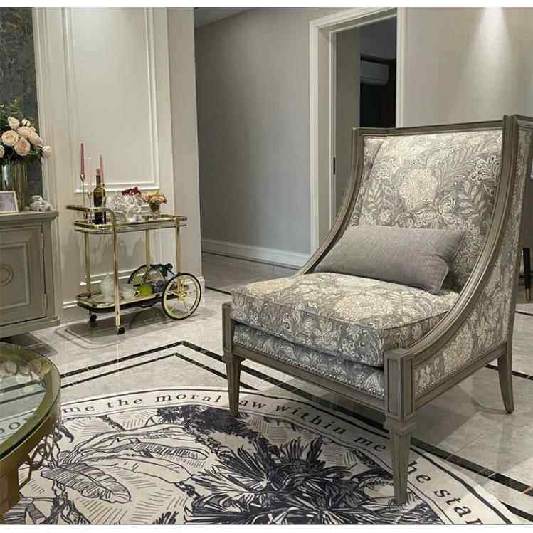 9U现货art美式轻奢单人沙发乡村复古小户型实木莫里印象布艺老虎