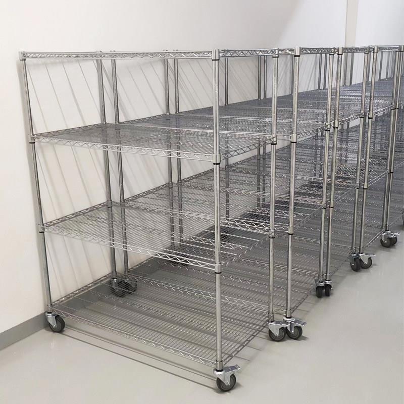 镀铬金属层架不锈钢仓储防静电货架带轮可移动家用货架多层物料架