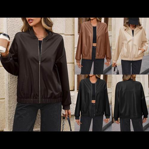 Short long sleeved motorcycle leather jacket, jacket, top