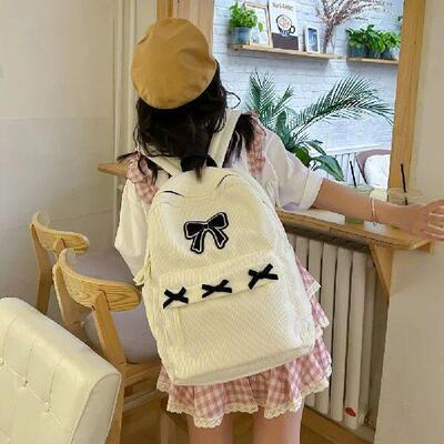 Cute Bowknot Aesthetic Backpack Corduroy School Bag
