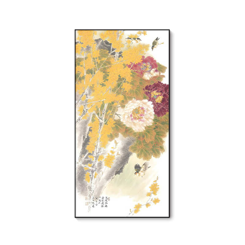 国画新中式花鸟客厅装饰画酒店挂画牡丹书房玄关壁画茶室山水画图片