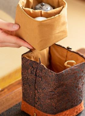 慢蓝香云纱茶茶具收纳包外出户旅外茶游旅行喝便携SUG提花事包加