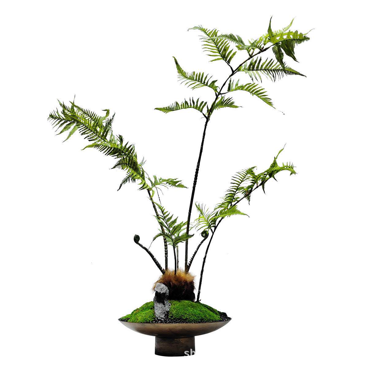 新中式仿真花艺苔藓摆件金属花器酒店样板间客厅售楼处绿植装饰品