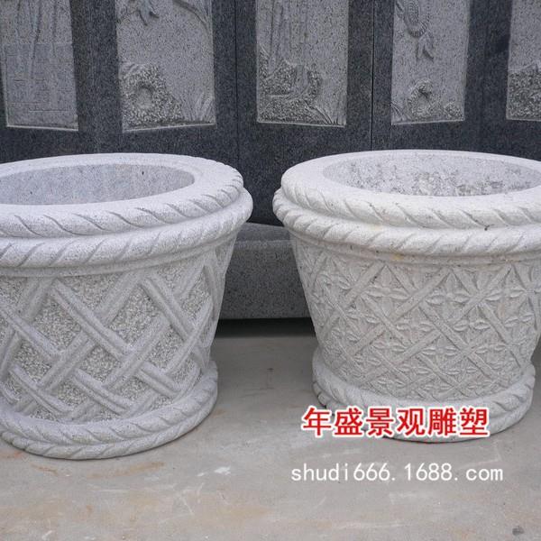 惠安石雕厂家现货 石材水钵鱼缸景观花盆竹筐装饰石花体