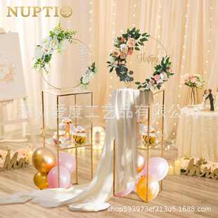 现桌装饰艺婚庆几何婚礼花架可拆卸场主新款电镀道具架铁方框