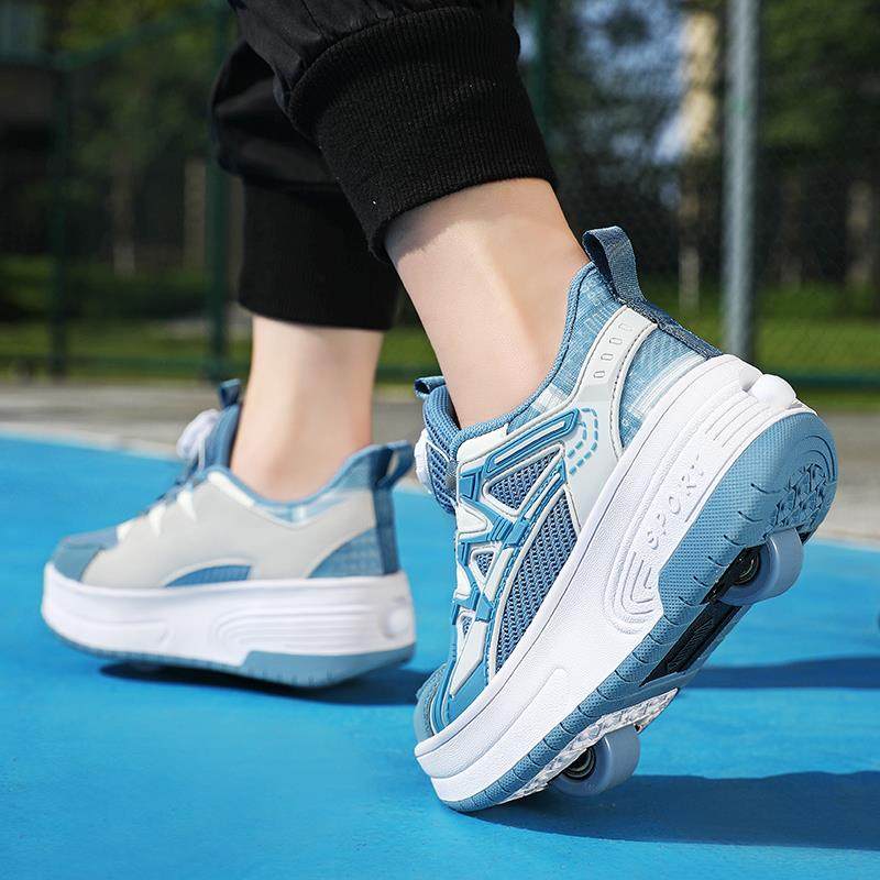 男童鞋子暴走鞋2025新款透气儿童双轮可收缩运动鞋学生隐形轮滑鞋