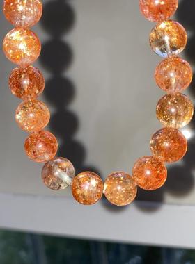 天然阿鲁沙手链金草莓晶金太阳石共生单圈水晶圆珠手串规格10.8mm