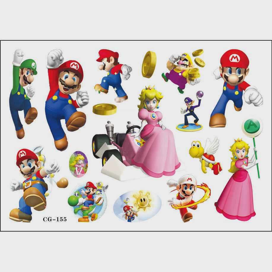 Super Mario Bros Tattoo Stickers Kawaii Anime Figure Toys Ki