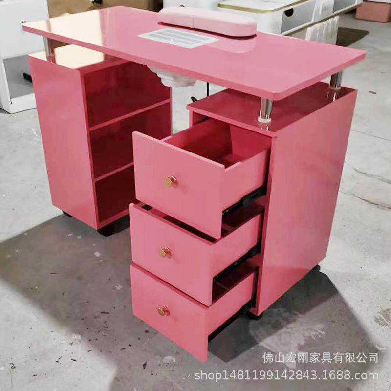 美甲桌新款带抽屉单人日式美甲桌子网红化妆台烤漆经济型粉色简约