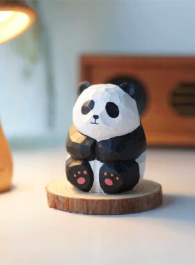 Joe的小作坊/手工木雕熊猫摆件可爱电脑办公桌面装饰车载生日礼物