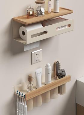 原木吹免风机置物架打孔卫生间双层洗脸巾tb-77030挂支收架架浴室