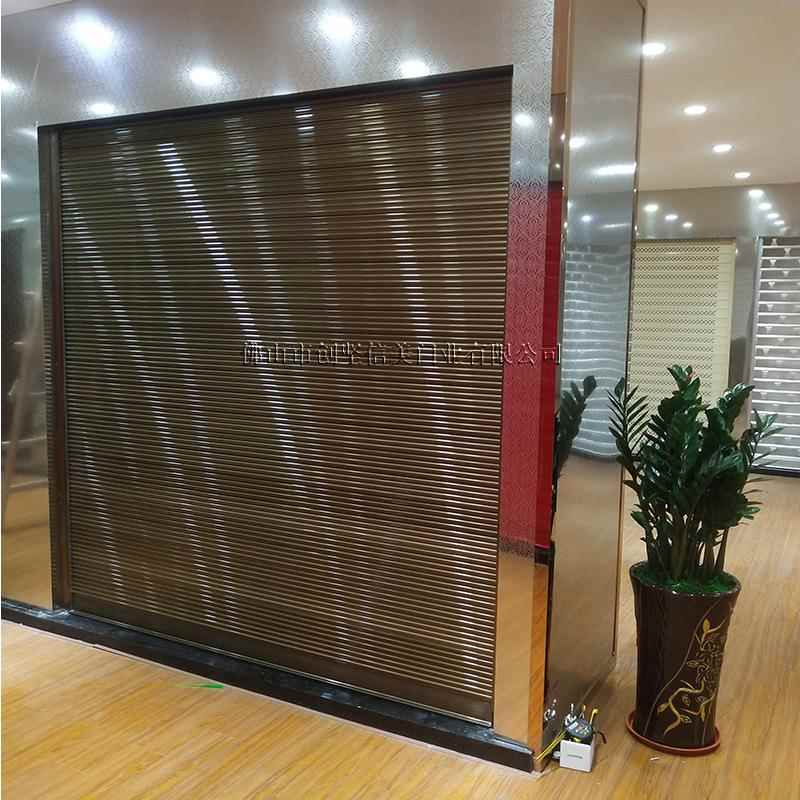 商铺卷闸铝合金卷帘门波浪型香槟色卷闸门电动卷闸门佛山卷闸门厂