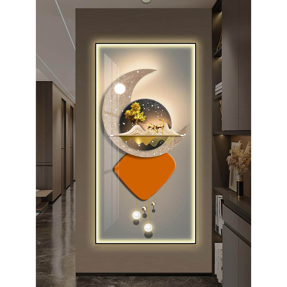 入户玄关装饰画LED灯寓意好走廊过道挂画现代麋鹿玄幻背景墙壁画