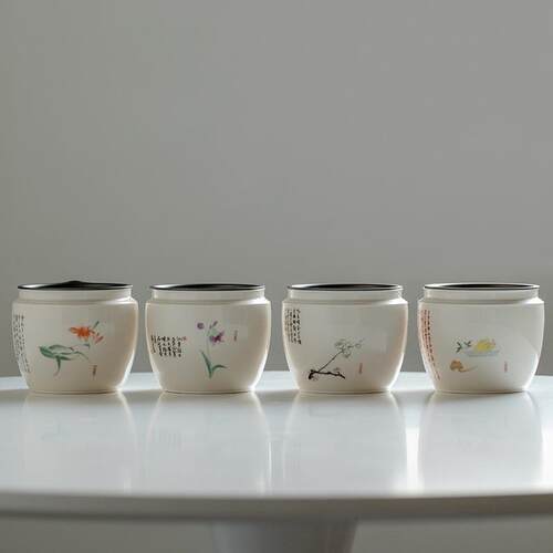 卓方杏白釉建水陶瓷家用茶渣存放罐茶道配件茶盂水盂壶承茶水桶缸