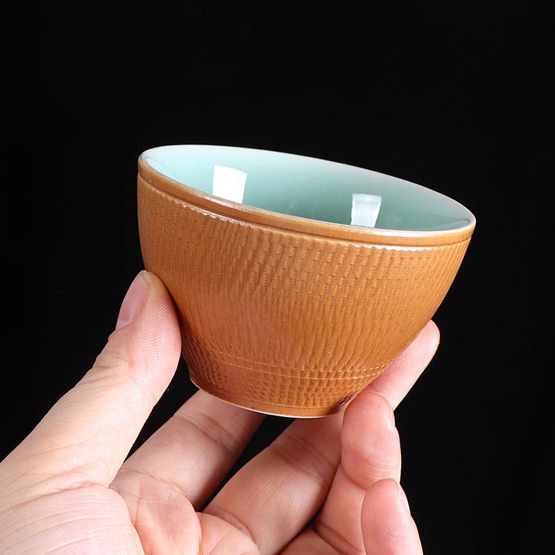 青瓷 纯手工 双釉工艺弟窑天青釉梅子青釉功夫茶具茶杯单杯主人杯