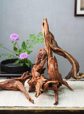 自然风化沉木枯木树根木雕杜鹃木插花微景观鱼缸造景中式木头摆件
