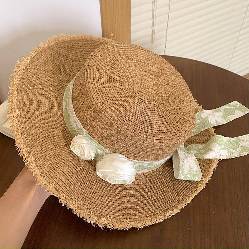 蝴蝶结爆款拉菲编织沙滩防晒帽子