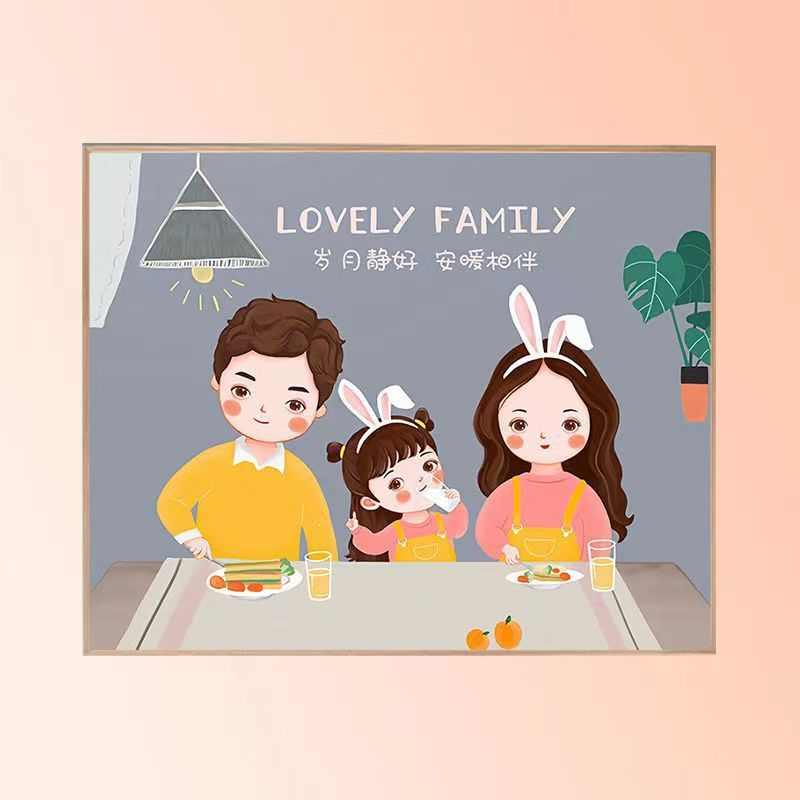 幸福一家diy数字油画餐厅装饰简约手工填色解压手绘丙烯油彩画画图片