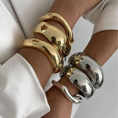 DIEZI Vintage Wide Cuff Bangles Hip Hop Punk Gold Silver