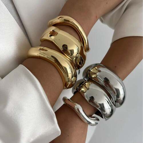 DIEZI Vintage Wide Cuff Bangles Hip Hop Punk Gold Silver