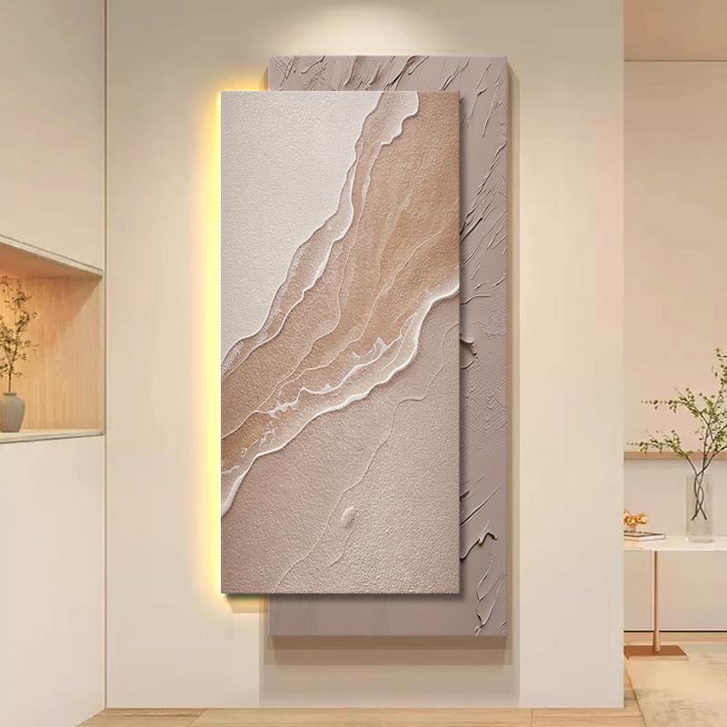 奶油风格砂岩抽象纹理入口装饰画垂直通道挂画与光客厅入口门壁画
