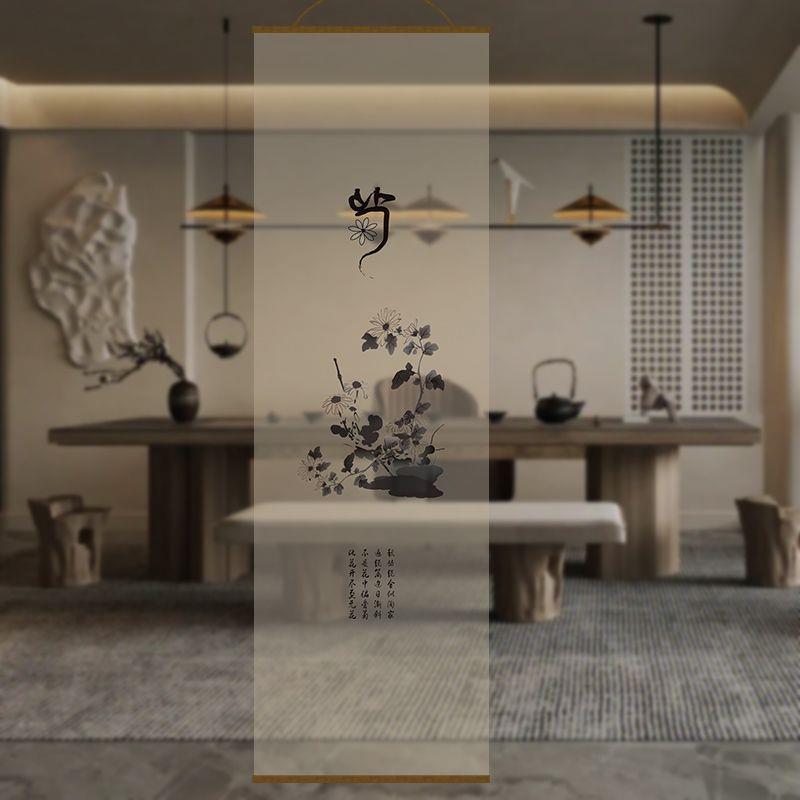 半透兰梅菊双面透景屏风纱中竹式梅兰竹菊卷隔断帘挂帘帘水墨窗帘