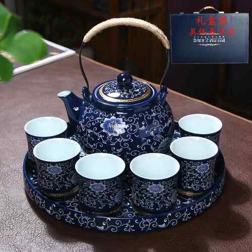 新款陶瓷珐琅彩功夫茶具套大装家用礼送国潮风青花号提梁壶茶杯茶