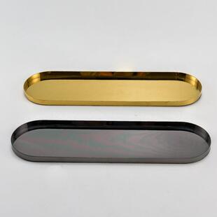 饰椭圆托盘摆件样板房售楼处展厅茶几餐桌茶室饰品 轻奢现代金属装