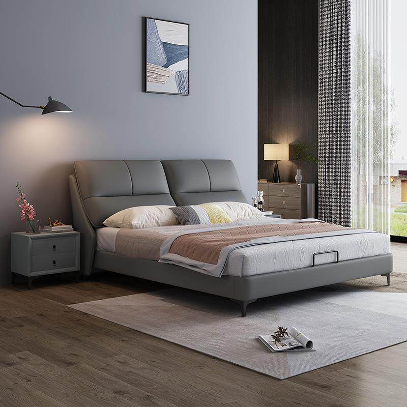 真皮床现代简约主卧意式轻奢极简结婚新款网红小户型双人实木软床