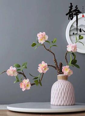 禅意中式彷真彷真花客厅装饰插花玄关假花高档梅花桃花落地摆件